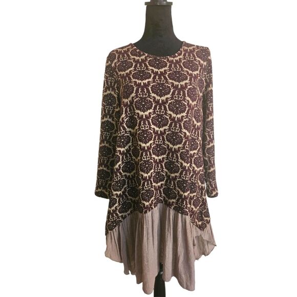 Paisley Vine Brown & Maroon Damask Printed Bohemian Dress Size M - Picture 1 of 4